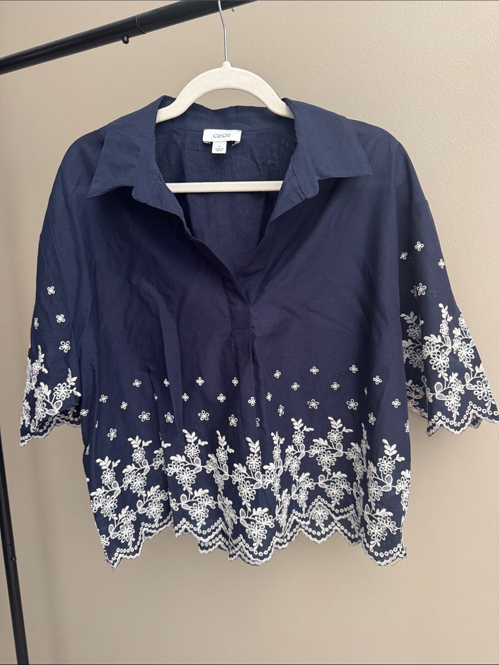 CeCe Navy Top with White Eyelet Embroidery - Picture 3 of 6